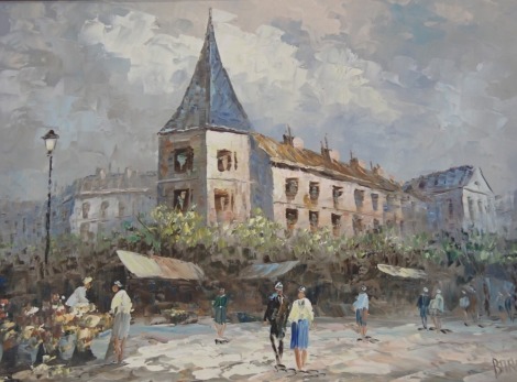 Burnett. Street scene, possibly Paris, oil on canvas, 50cm x 75cm.