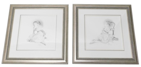 After Kevin Bruce. Two artist signed limited edition prints of female figures, 455/500, 34cm x 34cm, framed and glazed.