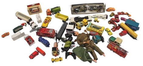 A group of diecast play worn vehicles, action men, Corgi boxed lotus F1, etc. (a quantity)