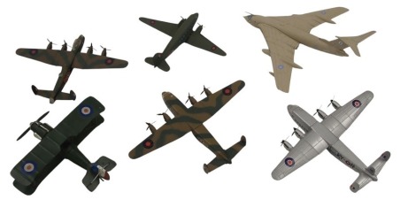 Five Corgi and other diecast planes, comprising Hanley Page Victor, Avro York, Douglas Dakota, Avro York in camouflage, Avro Lancaster, and a modern tin biplane. (6)