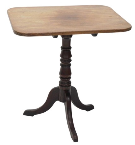 A 19thC mahogany occasional table, the rectangular tilt top on a turned column and tripod base, 89cm wide.