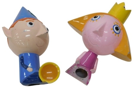 A pair of fairground ride figures, modelled in the form of the TV characters Ben and Holly, from Ben & Holly's Little Kingdom, 79cm and 66cm high respectively.