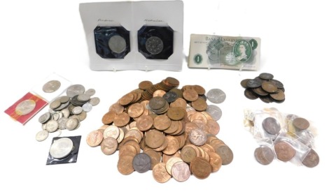 20thC coinage, comprising pennies, collector's crowns, Edward VII pennies, etc. (1 tray)