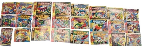 A group of Marvel Super Spiderman and The Titans comics, comprising issues 205-217 January 12th 1977- 217 April 6th 1977, issues 219-227 April 20th 1977-June 15th 1977, issue 228 June 22nd 1977, and issue 230 July 6th 1977.