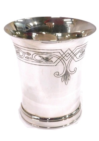 An Elizabeth II silver beaker, with bright cut detail, maker CJV, London 1969, 6.10oz.