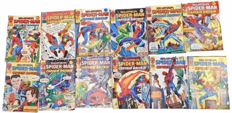 A group of Super Spiderman and Captain Britain comics, comprising issue 231 July 13 1977, issues 238-240 Autumn Sep 1977, issues 242-249 Sep 28th 1977- Nov 16th 1977.