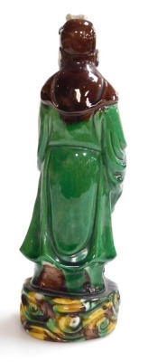 A 19thC Qing dynasty Chinese glazed figure of a scholar, 30cm high. - 3