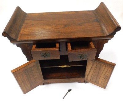 A 20thC elm table cabinet, with brass ironmongery, 45cm high, 50cm wide. - 3