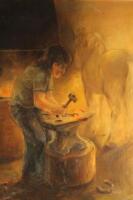 Albin Trowski. A farrier at his anvil