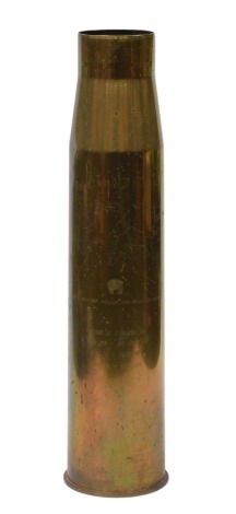 A brass 4.5lb shell case, with engraved decoration to commemorate the Falkland Islands Joint Service Police and Security Unit, named to Peter MJ Higgins 5 Feb 83 - 21 Jun 83 CPL L V Taylor Jan 94 - May 94, 69cm high.