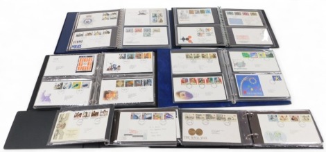 Philately postage stamps, first day covers, in six albums and loose, together with Jersey first day covers.