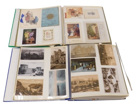 Deltiology postcards, topographical and family, together with greetings cards, and other collectable ephemera, in two albums.