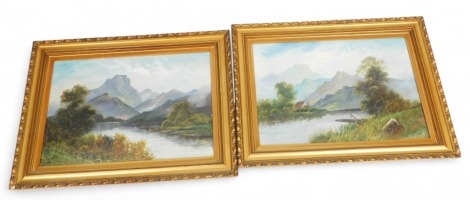 J Loader (British late 19thC). Pair of river landscapes, gouache, signed, 55cm x 80cm.