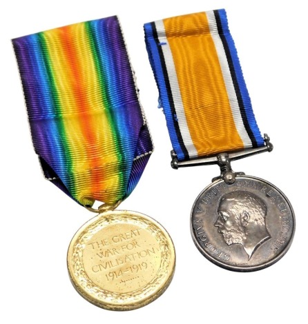 A pair of World War I medals, named to Pte. B.Duncombe, Rifle Brigade, 27683, comprising the War Medal and the Victory Medal.