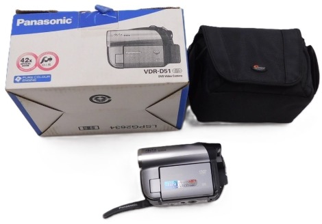 A Panasonic DVD video camera, model number VDR-D51, cased and boxed with instructions.