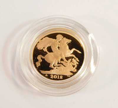 A Royal Mint full proof gold sovereign dated 2018, limited edition number 5966, in presentation box. - 2