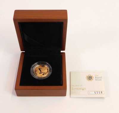 A Royal Mint 2012 UK full gold sovereign, number 5358, with a certificate, in a presentation box. - 3