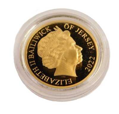 A Westminster proof Trooping the Colour gold one pound coin dated 2022, with issue number 77/400, in a presentation box.