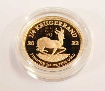 A South African Mint 2022 ¼oz Queen's Jubilee gold krugerrand, with certificate number 240, in presentation box. - 2