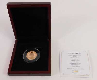 A HM Queen Elizabeth II and HRH The Duke of Edinburgh Platinum Wedding Anniversary gold proof fifty pence coin, with a certificate of authenticity number 15/175, in a presentation box. - 3