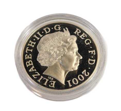 A 2001 silver proof Victorian Anniversary crown, with certificate of authenticity, in presentation box.