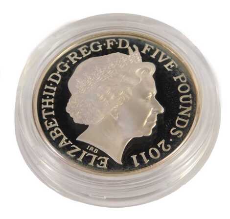 A Royal Mint Royal Wedding Prince William Arthur Philip Louis of Wales to Miss Catherine Middleton 2011 coin, denomination five pounds, 50,000 mintage, with certificate of authenticity, boxed.