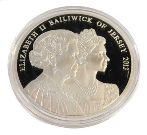 A Westminster Coronation Jubilee Jersey 2013 Coronation Jubilee Silver five ounce coin, limited edition 144/450, Denomination £10, with certificate, in a presentation box.