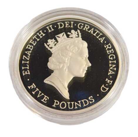 An Elizabeth II 1996 70th Birthday silver proof crown, with certificate of authenticity, boxed.