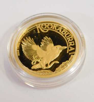 A Perth Mint Kookaburra ¼ ounce gold proof coin 2024, with a certificate of authenticity No. 402, in a presentation box. - 2