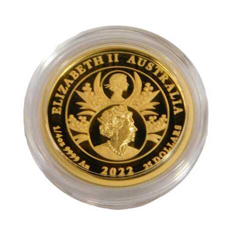 A Perth Mint Queen's Platinum Jubilee one quarter ounce gold proof coin, certificate No. 133, with a certificate of authenticity, in a presentation box.