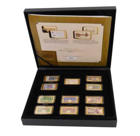 A Westminster History of Banknotes Ingot Collection, gold plated brass proof, limited edition No. 777/4950, with a certificate, in a presentation box.