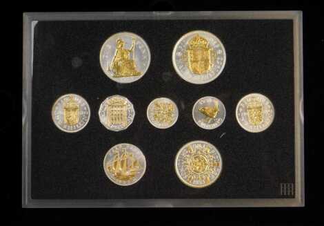 A 1953 Westminster Coronation Set, comprising cupro nickel plated with silver and 22ct gold finished gold, limited edition 1010/1953, with a certificate, in a presentation box.