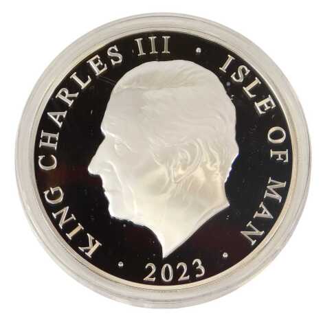 An Isle of Man Elizabeth II in Memorium 2023 silver proof five ounce coin, No. 71 limited edition, with certificate, in a presentation box.