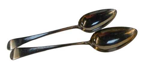 A pair of George III silver Old English pattern tablespoons, possibly Randall Chatterton, London 1818, 3.97oz.