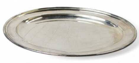 A Victorian silver dish, of oval form, Harrison Brothers and Howson, Sheffield 1896, 31cm x 22.5cm, 20.08oz.