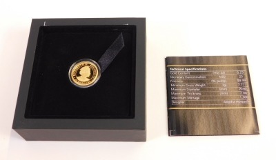 A Perth Mint Australian kangaroo 2019 ¼oz gold proof coin, with coin number certificate 235, in presentation box. - 3