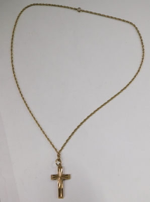 A 9ct gold cross pendant, on a double oval link neck chain, with bolt ring clasp, 12.7g all in. - 2