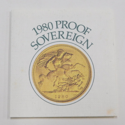 A 1980 proof gold sovereign, in green case. - 3