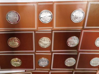 Forty John Pinches silver medallions, The Mountbatten Medallic History of Great Britain and The Sea series, mounted in brown card. - 2