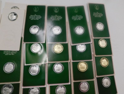 Sixty three John Pinches silver medallions, the Mountbatten Medallic History of Great Britain and The Sea series, mainly mounted in green card. - 7