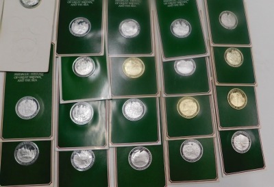 Sixty three John Pinches silver medallions, the Mountbatten Medallic History of Great Britain and The Sea series, mainly mounted in green card. - 8