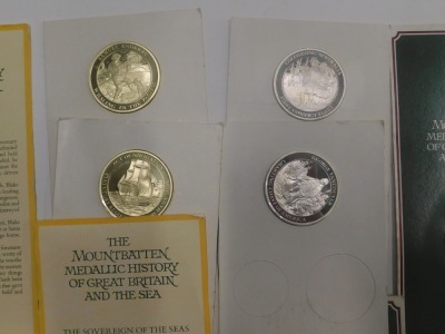 Sixty three John Pinches silver medallions, the Mountbatten Medallic History of Great Britain and The Sea series, mainly mounted in green card. - 9