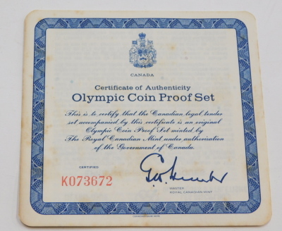 A 1973 Canadian Olympic proof four coin set, containing two silver ten dollars, and two five dollars, in presentation case, with certificate. - 3