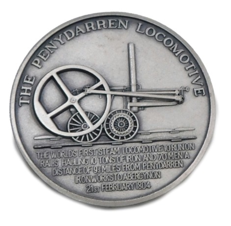 A Richard Trevithick medal (1771-1833). Limited edition number 109/1000 in hallmarked matte silver, issued for and on behalf of Toye Kenning & Spencer ltd, boxed.