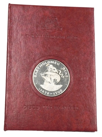 A Birmingham Mint silver crown, limited edition, issued to commemorate when Dias rounded The Cape of Good Hope, etc., in presentation packaging.