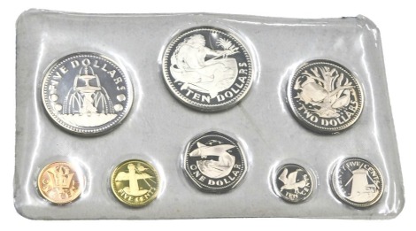 A First National Coinage of Barbados proof set, minted by the Franklin Mint for 1973, to include some sterling silver.