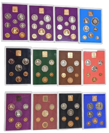 A collection of annual coin sets, 1970 (3), 1972, 1973, 1974, 1975, 1976, 1977, 1978, 1979, and 1980.