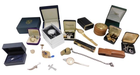 Gentleman's dress wristwatches and cufflinks, including a Romer watch, Rotary watches, tie pin and slide, brooches, etc. (a quantity)