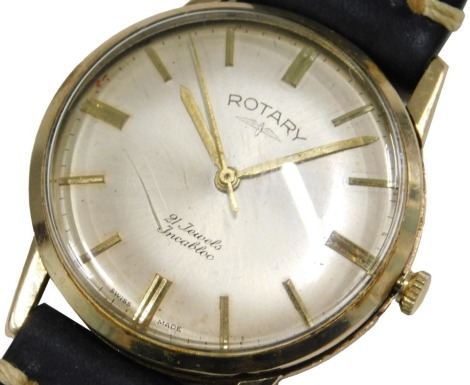 A Rotary Incabloc gentleman's wristwatch, in 9ct gold with leather strap.