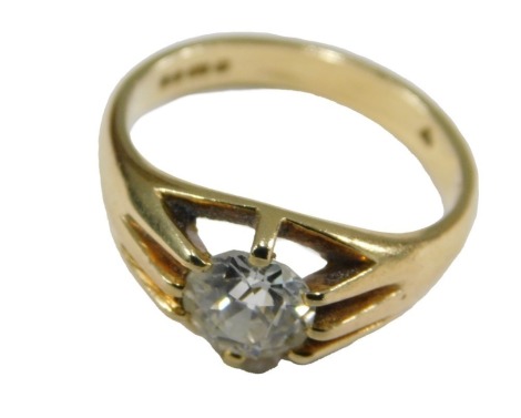 An 18ct gold and diamond solitaire ring, claw set, approx 1.4ct, size R, 7.1g.